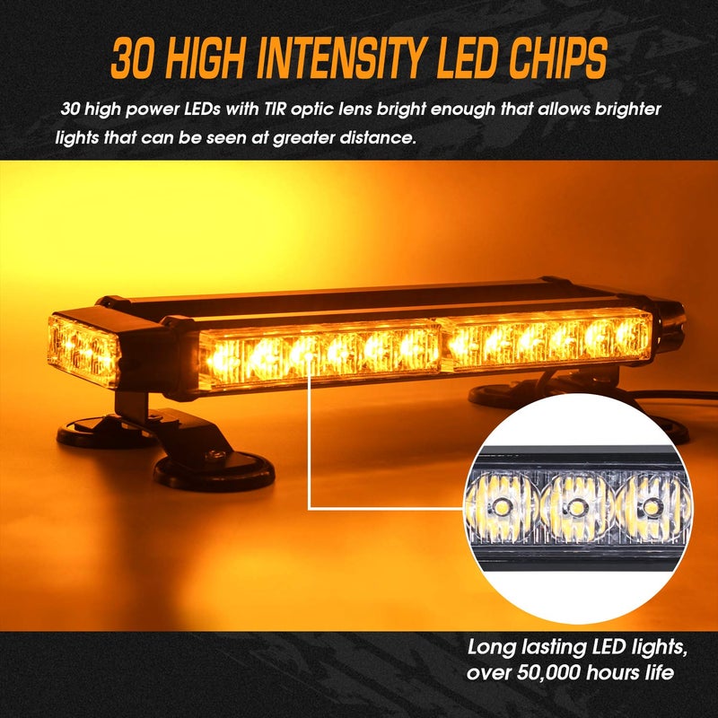 LINKITOM Roof Top LED Strobe Light Bar -Double Side Amber 30 LED Emergency Hazard Safety Warning Flashing Beacon Lighting Bar with Magnetic Base for Snow Plow, Trucks, Construction Vehicles - Image 2